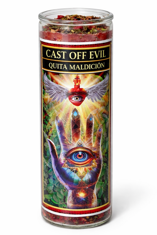 Cast Off Evil Quita Maldición 7-Day Candle Ritual Set with Natural Black Obsidian Stone and Herbal Protection Blend for Spiritual Cleansing and Protection