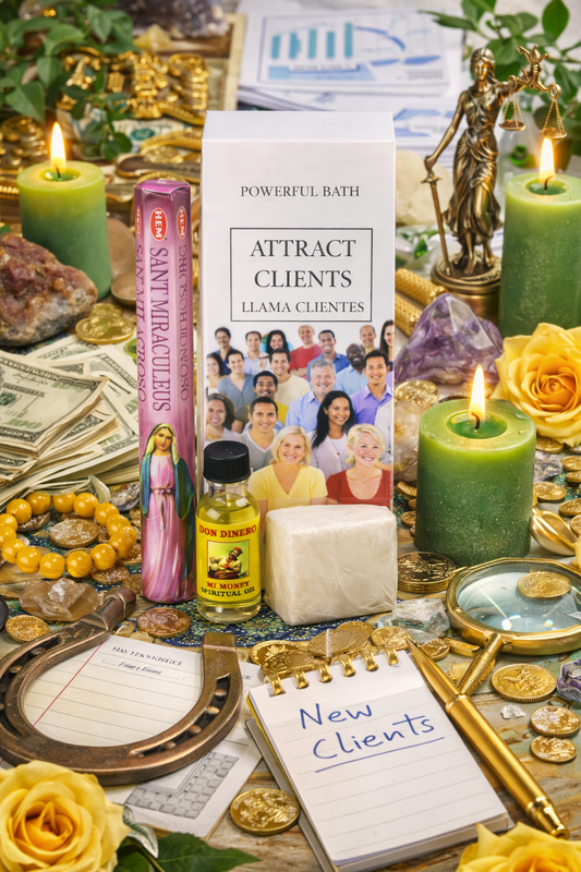Attract Clients 7-Day Ritual Bath Collection (Spiritual Bath, Bar Soap, Oil, Candle and Incense)