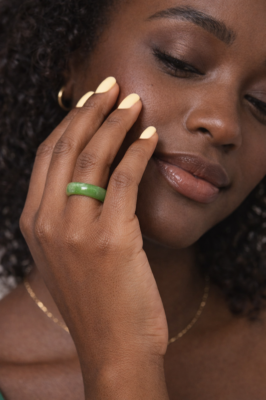 Burmese Jade Healing Crystal Ring - Unisex Band