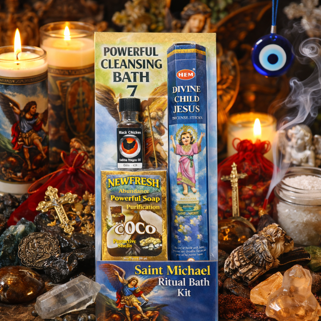 7-Day Saint Michael Protection Ritual Bath Kit (Spiritual Bath, Bar Soap, Oil, Candle and Incense)