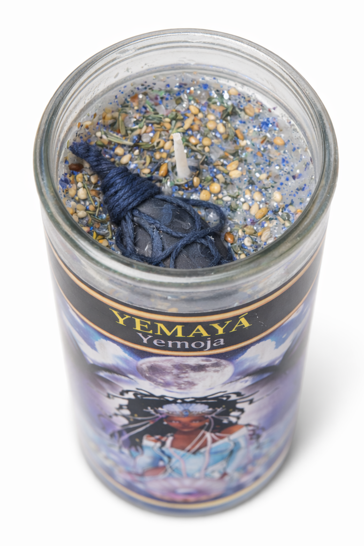 Yemaya 7-Day Candle Ritual Set with Natural Crystal Protection Necklace & Sacred Herbal Blend for Emotional Healing and Spiritual Connection