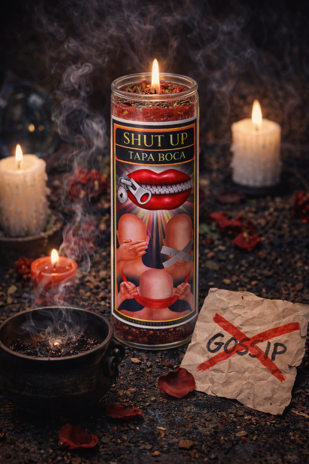 Stop Gossip 7-Day Candle Ritual Set with Dragon’s Blood Incense Resin and Herbs for Calming Chaos and Protection