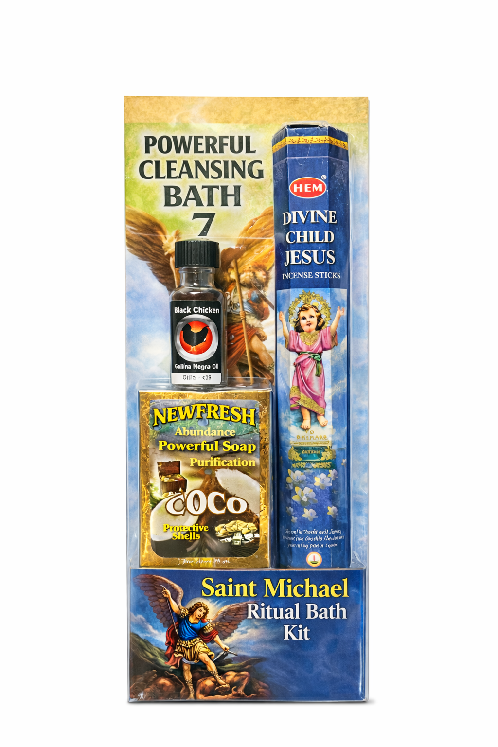 7-Day Saint Michael Protection Ritual Bath Kit (Spiritual Bath, Bar Soap, Oil, Candle and Incense)