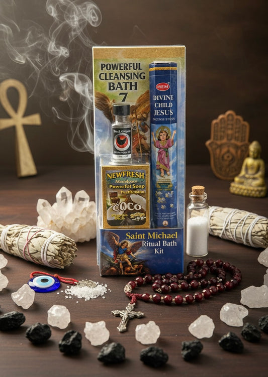 7-Day Saint Michael Protection Ritual Bath Kit (Spiritual Bath, Bar Soap, Oil, Candle and Incense)
