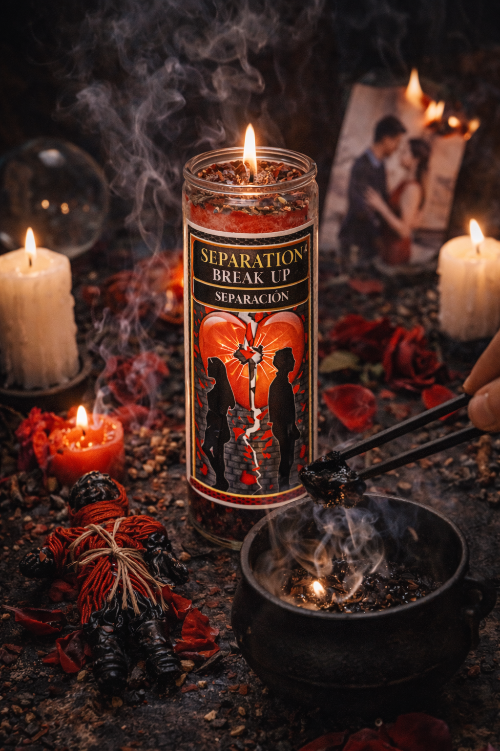 Separation Break-Up 7-Day Candle Ritual Set with Dragon's Blood Incense Resin & Sacred Herbal Blend for Emotional Release and Cord-Cutting