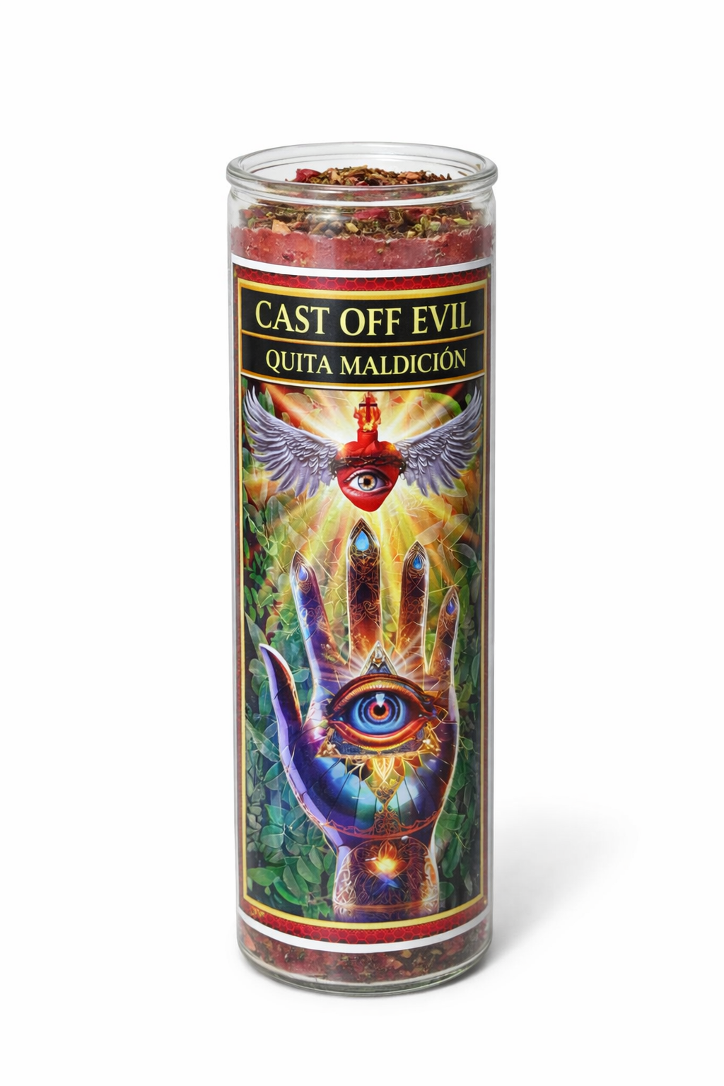 Cast Off Evil Quita Maldición 7-Day Candle Ritual Set with Natural Black Obsidian Stone and Herbal Protection Blend for Spiritual Cleansing and Protection