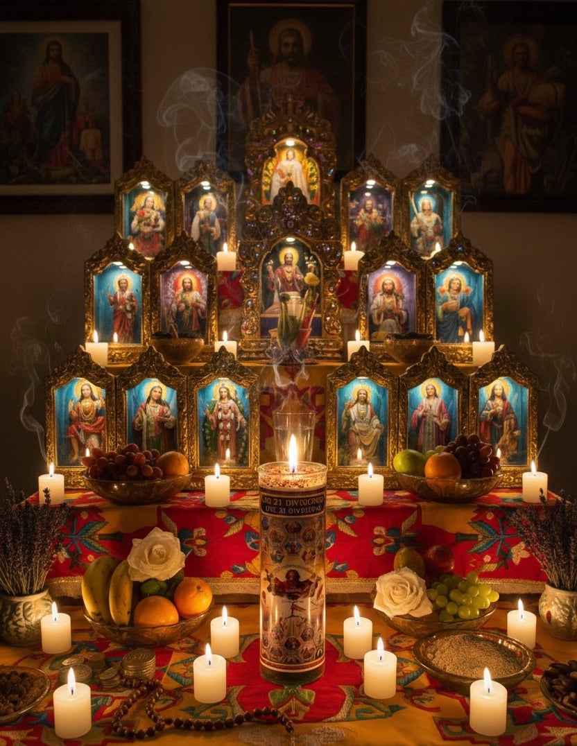 Las 21 Divisiones 7-Day Ritual Candle Set with Protection Bracelet & Sacred Herbs for Spiritual Protection and Cleansing