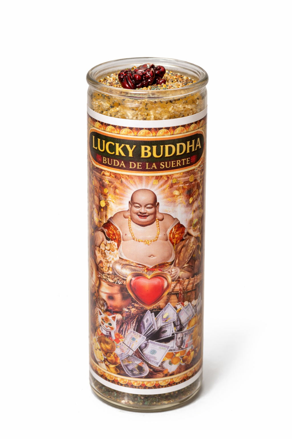 Lucky Buddha 7-Day Candle Ritual Set for Prosperity with Herbs Buddha Statue for Luck Financial Growth and Business Success