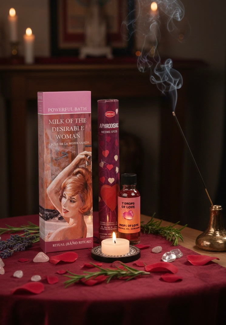 Milk of the Desirable Woman - Love Attraction Ritual Kit (Spiritual Bath, Oil, & Incense) With Bonus Candle