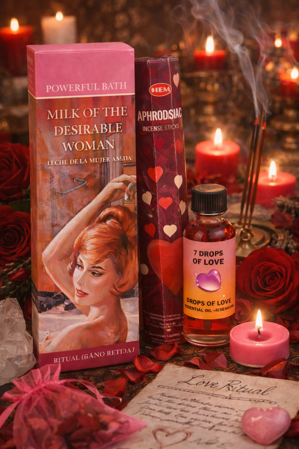 Milk of the Desirable Woman - Love Attraction Ritual Kit (Spiritual Bath, Oil, & Incense) With Bonus Candle