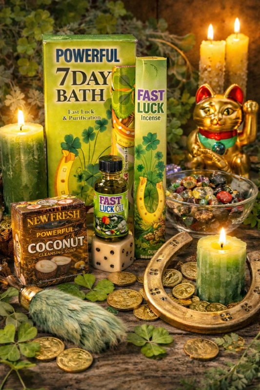 7-Day Fast Luck Ritual Kit (Spiritual Bath, Bar Soap, Oil, Candle and Incense)