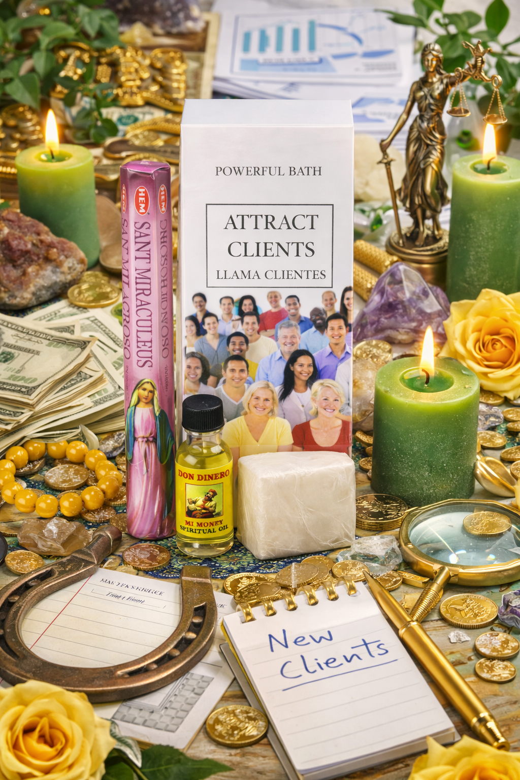 Attract Clients 7-Day Ritual Bath Collection (Spiritual Bath, Bar Soap, Oil, Candle and Incense)
