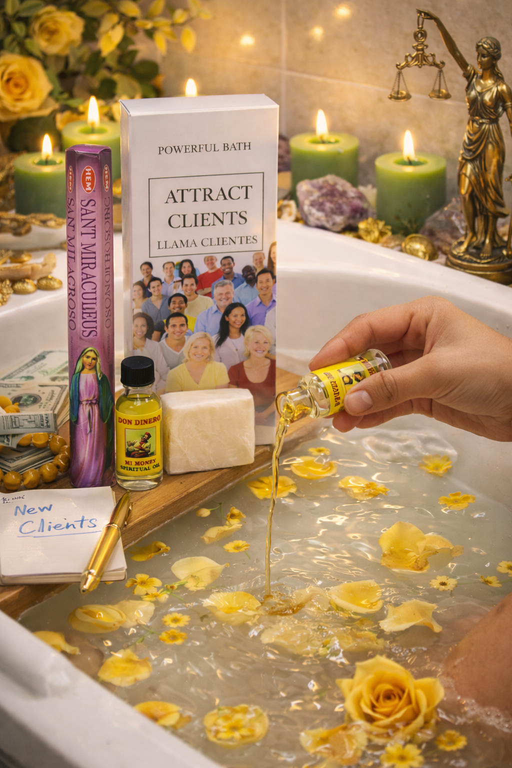 Attract Clients 7-Day Ritual Bath Collection (Spiritual Bath, Bar Soap, Oil, Candle and Incense)