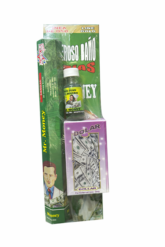 7-Day Mr. Money Wealth Ritual Bath Kit (Spiritual Bath, Bar Soap, Oil, Candle and Incense)