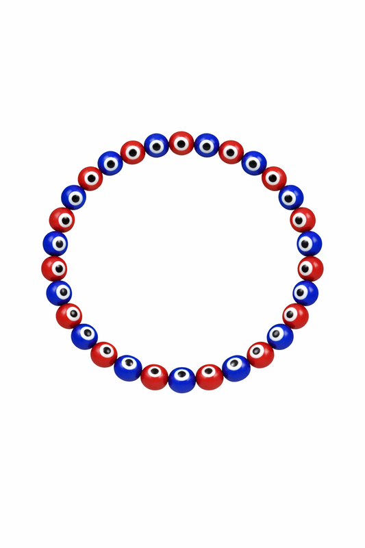 Dual Shield Evil Eye Protection Bracelet with Red and Blue Beads